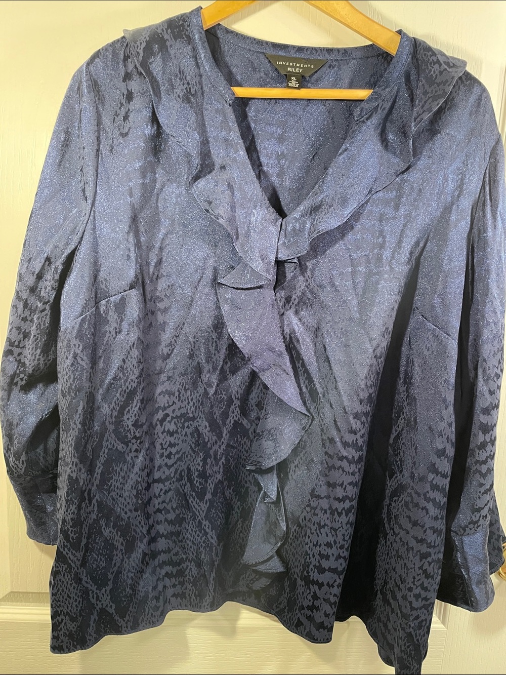 Investments Navy Ruffle-Front Blouse